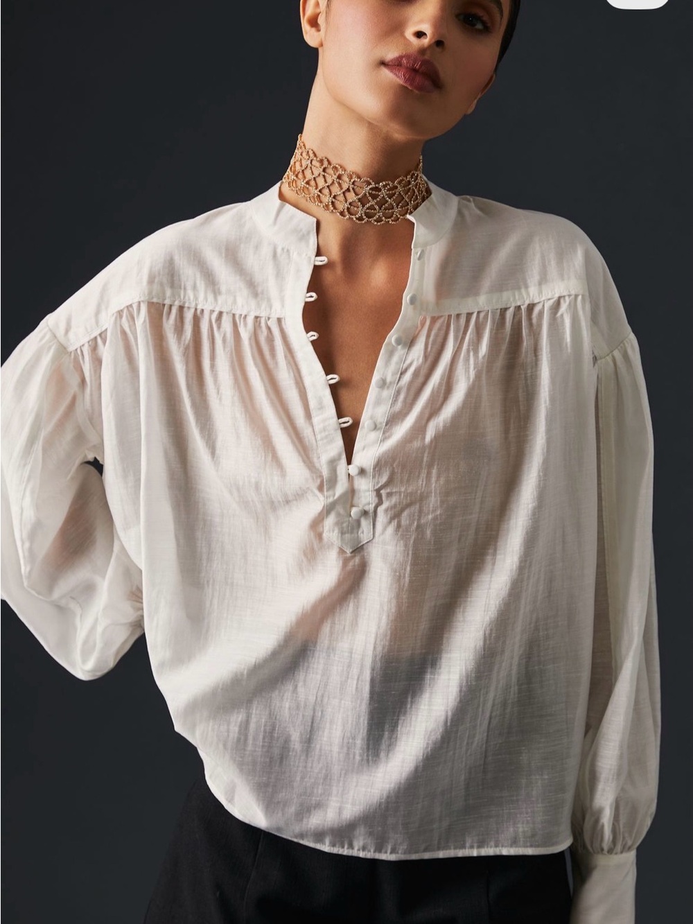 Sunday in Brooklyn White Button-Front Peasant Blouse